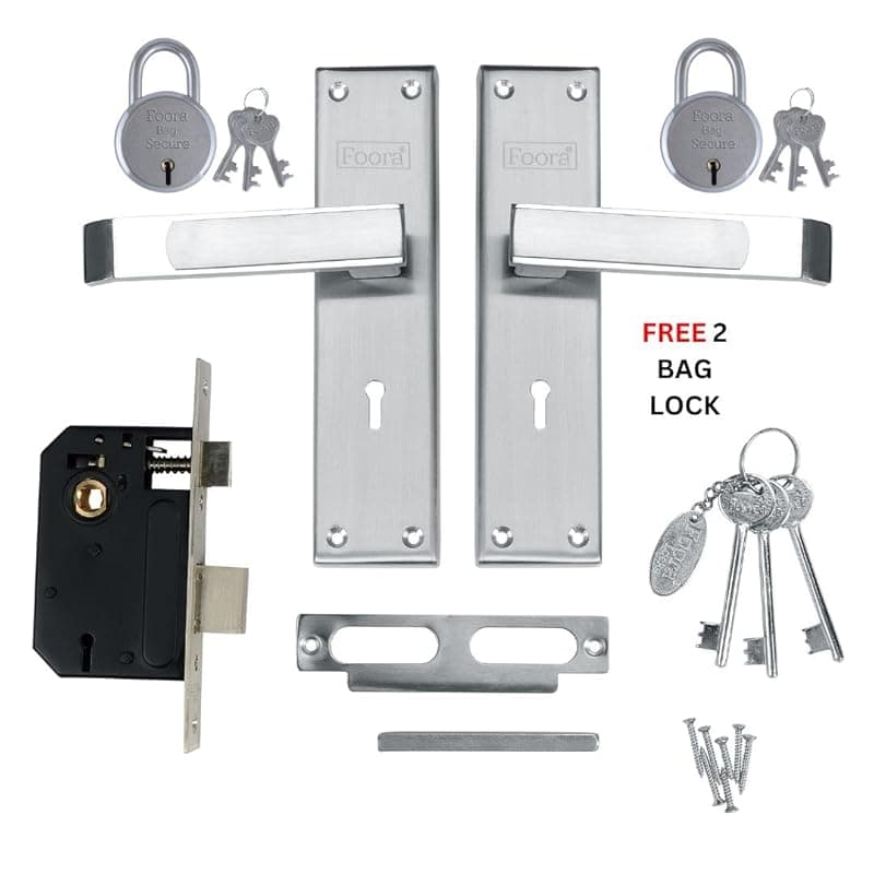Foora Luxury Mortise Lock Set - 6 Lever Mechanism, High-Security, SS Matt Finish, Brass Latchbolt with Reversible Latch, Steel Handle, Suitable for Left &amp; Right-Handed Doors, Includes 3 Keys (2401)