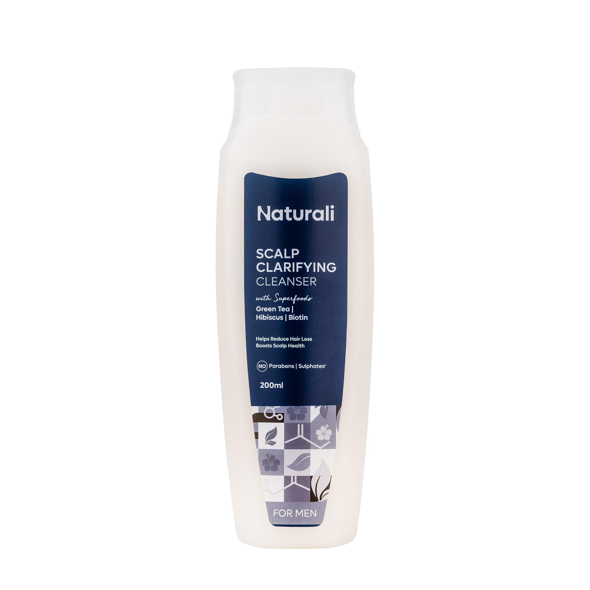 Naturali Scalp Clarifying Anti-Dandruff Shampoo for Men | Derma Approved Shampoo with Green Tea, Hibiscus & Biotin | Reduces Dandruff & Hair Fall | Sulphate-Free Daily Care for All Hair Types | 200 ml