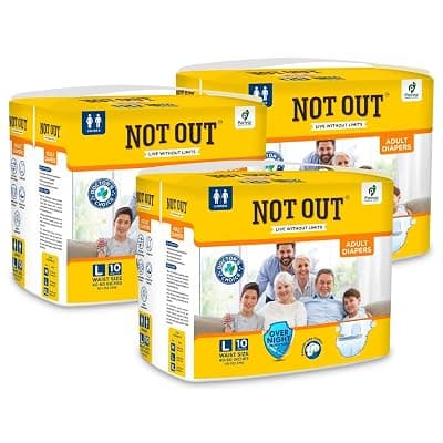 Adult Tape Diapers - Overnight Protection with 3D Core, Odour Control &amp; Up to 12-Hour Absorption | Large (40-60 Inches) | 30 Diapers | Pack of 3