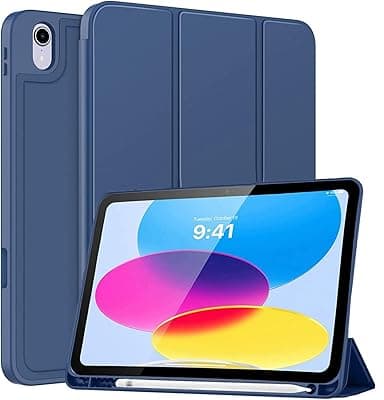 amazon basics Smart Case for iPad 10th Generation 10.9 inch [Auto Sleep/Wake Cover] [Pencil Holder] [Soft Flexible Case] for Apple iPad 10th Gen - Dark Blue