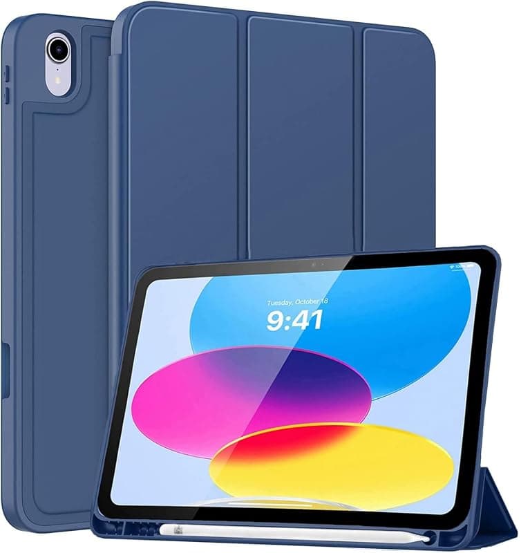 amazon basics Smart Case for iPad 10th Generation 10.9 inch [Auto Sleep/Wake Cover] [Pencil Holder] [Soft Flexible Case] for Apple iPad 10th Gen - Dark Blue