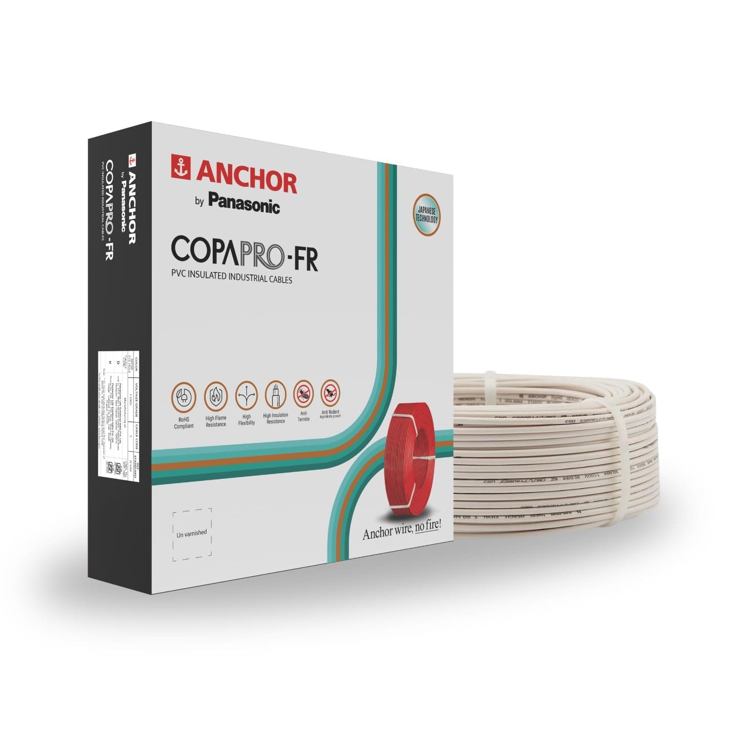 Anchor by Panasonic 1 mm COPAPro FR Electrical Wire, 90 Meter Fire Resistant Single Core PVC insulated Pure Copper Wire, Anti Rodent Anti Termite Flexible Wire for Connections (WHITE, 96138WH)