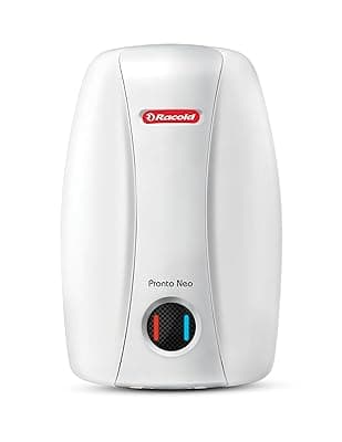Racold PRONTO NEO Electric Instant Water Heater 5L – Vertical Geyser for Bathrooom, Anti Backflow System, 3 Safety Levels, Rust Proof Body, Faster Heating, with Fire Retardant Cable, White