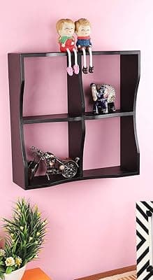 Home Sparkle MDF 4 Compartments Wall Mounted Floating Shelves | Wall Shelf for Living Room Office Home Decor (Black)