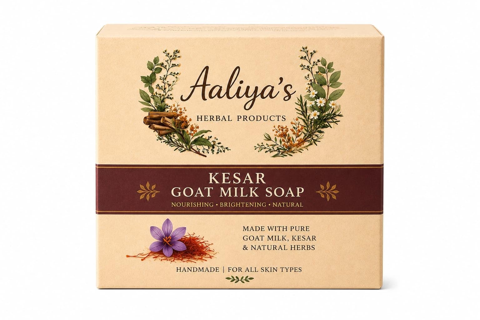 Aaliya's Herbal Products Kesar Goat Milk Soap, Nourishing, Brightening, Natural, Handmade, for All Skin Types