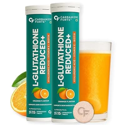 Carbamide Forte Japanese Reduced L Glutathione Effervescent Tablet 600mg for Skin Health|L Glutathione Effervescent Tablet with Vitamin C Hyaluronic Acid, Vitamin E,&amp; Biotin, 15 Tablets (Pack of 2)