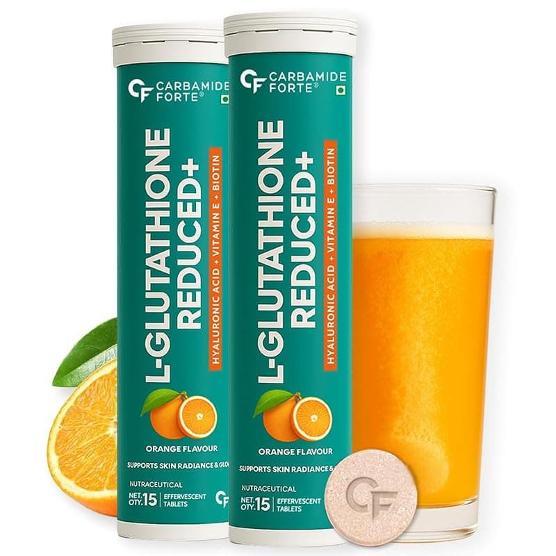 Carbamide Forte Japanese Reduced L Glutathione Effervescent Tablet 600mg for Skin Health|L Glutathione Effervescent Tablet with Vitamin C Hyaluronic Acid, Vitamin E,&amp; Biotin, 15 Tablets (Pack of 2)