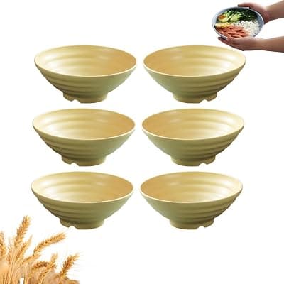 Solma Wheat Straw Ramen Bowl 6pcs Yellow, Unbreakable Large Japanese Noodle Soup Bowl for Kitchen Serving Cereal, Salad, Pasta, Oatmeal, Popcorn, 44 oz(1200 ML)