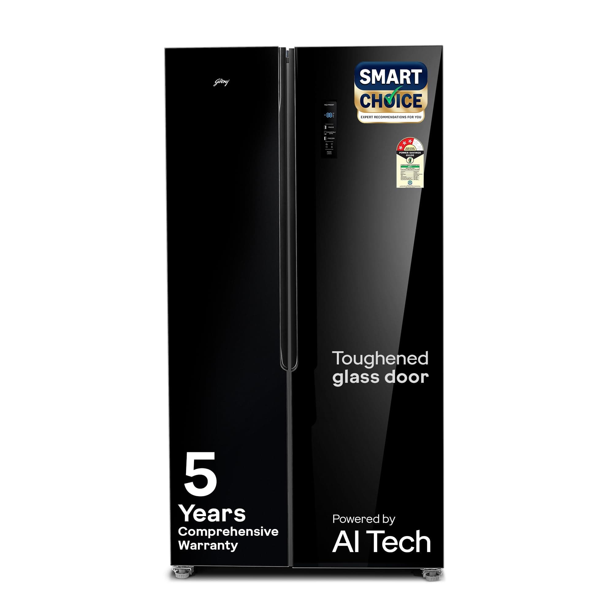 Godrej 600L 3Star 5 Years Comprehensive Warranty Smart Convertible Zones | Toughened Glass Door | Frost Free Inverter (2025 Model, RS EONVELVET 600C RIT BK GL, Black Glass)
