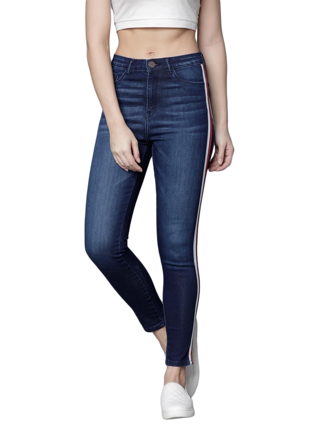 Tokyo Talkies Women's Super Skinny Fit Cropped Jeans | Stretchable Mid-Rise Jeans Pant