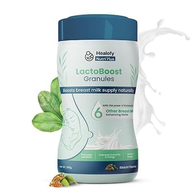 Healofy NutriPlus LactoBoost Granules, Increase Breast Milk with Shatavari, Yashtimadhu, Safed Jeera &amp; 8 Natural Herbs, Visible Results in 1 Week, Elaichi Flavor, 250 Grams, Pack of 1