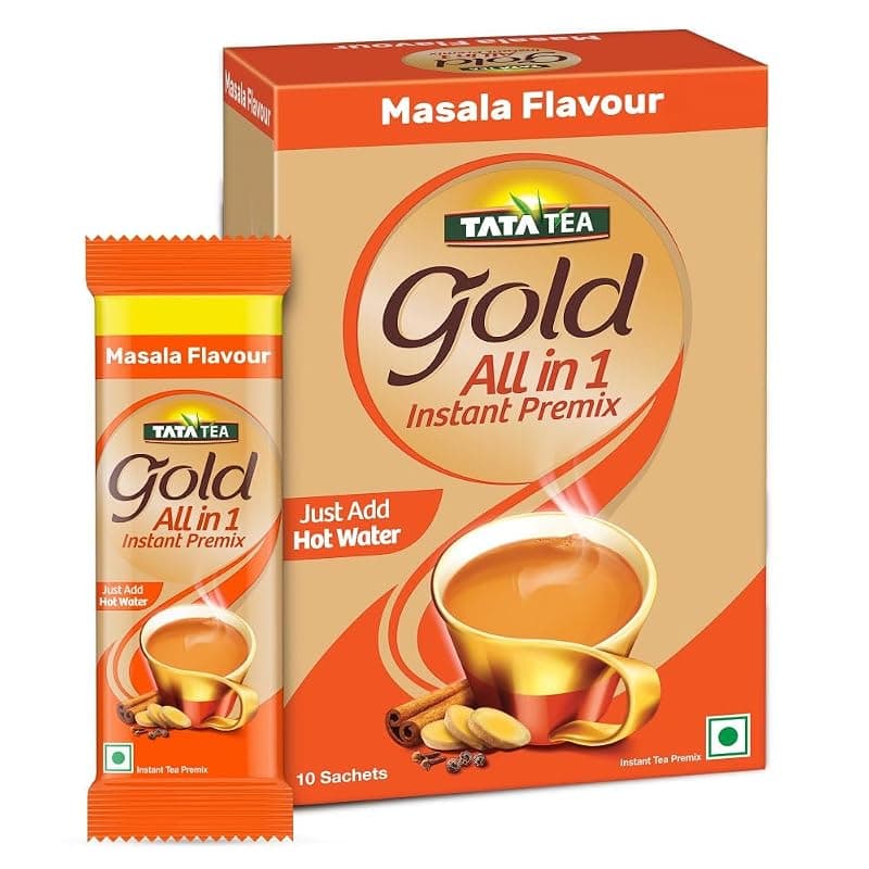 Tata Tea Gold All-in-1 Instant Premix Masala Tea, 14g Per Serve, Quick &amp; Easy To Make Masala Chai, 10 Sachets