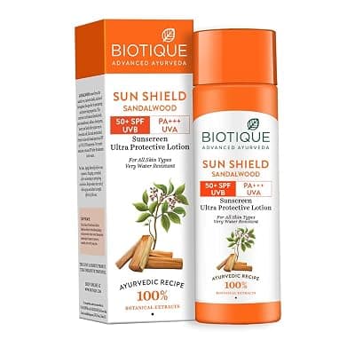 Biotique Bio Sandalwood Sunscreen Ultra Soothing Face Lotion, SPF 50+ |Ultra Protective Lotion| Keeps Skin Soft, Fair and Moisturized| Water Resistant| For All Skin Types| 120ml