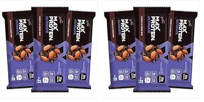 RiteBite Max Protein Ultimate Choco Almond Protein Bars With 30G Protein, 10G Fiber &amp; 21 Vit. &amp; Minerals | 0 Added Sugar, No Cholesterol &amp; Trans Fat For Upto 5H Of Energy, 100G (Pack Of 6), 300 Gram