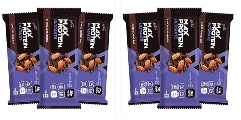 RiteBite Max Protein Ultimate Choco Almond Protein Bars With 30G Protein, 10G Fiber &amp; 21 Vit. &amp; Minerals | 0 Added Sugar, No Cholesterol &amp; Trans Fat For Upto 5H Of Energy, 100G (Pack Of 6), 300 Gram