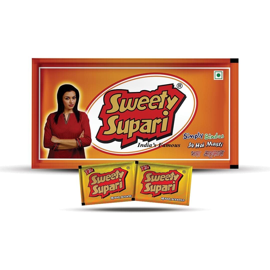 Sweety Supari Kesar Scented | Premium Saffron Flavoured Betel Nut Mouth Freshener | Meethi Supari | Pack of 35 Sachets