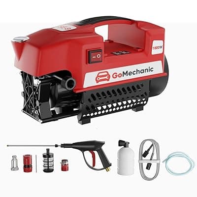 GoMechanic High Pressure Washer | Portable Car Washer Machine | 1800 Watts Motor, 120 Bars & 6.5L/Min Flow Rate | Car Washer Machine | 8-Meter Outlet Hose for Car, Bike & Home Cleaning | Red
