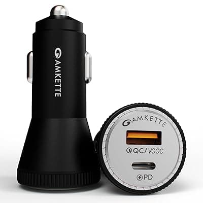 Amkette 81W Car Charger Type C 45W PD + USB-A 36W QC Dual Port Car Charger Socket| Metallic Grey ABS Build with Safety Protections | Multi-Device Compatible for Smartphones, Tablets &amp; Laptops