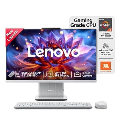Lenovo Ideacentre AIO AMD Ryzen 5 7535HS 23.8" FHD IPS All-in-One Desktop(8GB RAM/512GB SSD/Win11/Microsoft 365 Basic + Office Home 2024/3Wx2 Speakers/5MP Camera/Wireless Keyboard &amp; Mouse),F0HR009BIN