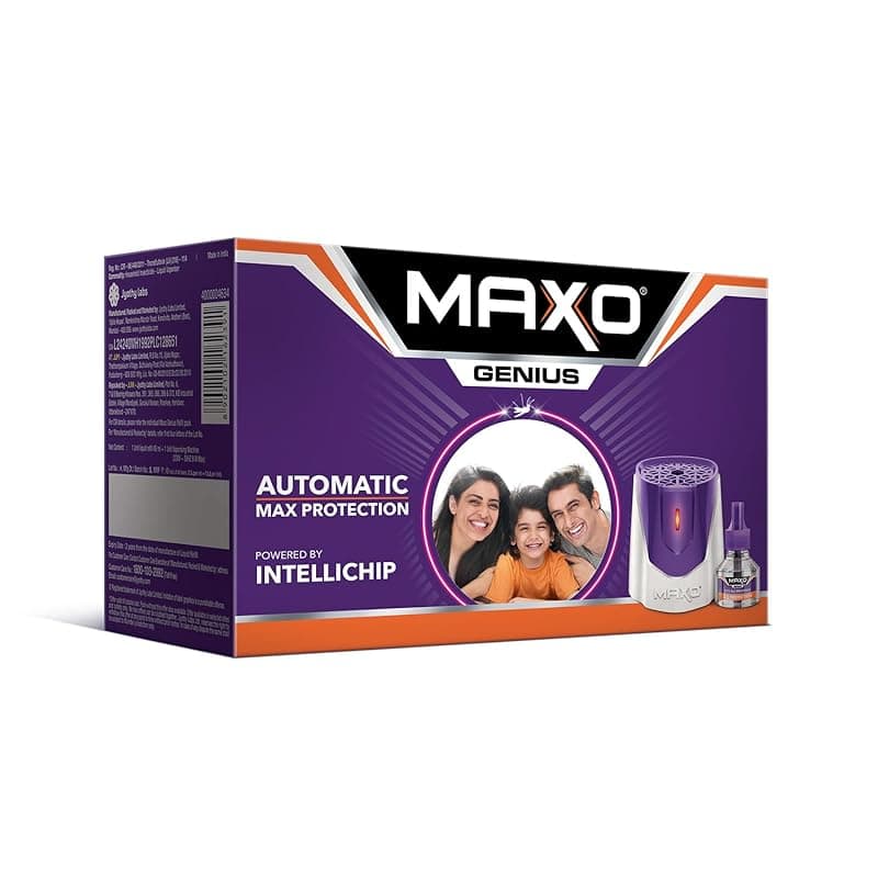 Maxo Genius Liquid Vaporizer Combo (Machine + 1 Refill Liquid 45ml)|India's 1st Automatic Machine with INTELLICHIP Feature|Maximum Protection Against Dengue,Malaria Causing Mosquitoes -2X Protection