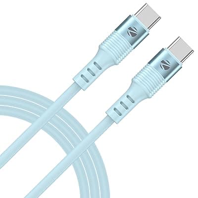 Zebronics Wattz 60CC2 Type-C to Type-C Soft Silicone Cable, PD 60W, 1 Meter, Durable, Charge &amp; Sync, Rapid Charging, For Laptops, Tablets, Mobiles (Blue)