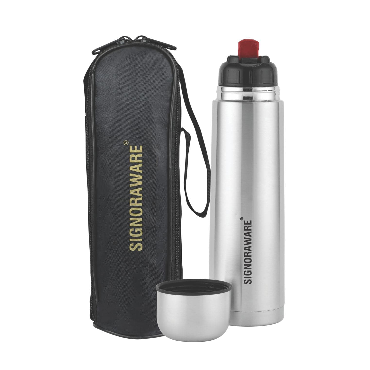 SignoraWare Bullet Stainless Steel Vaccum Insulated ISI Certified Cola Bottle with Protective Cover | Airtight & Leakproof | Hot & Cold for Hours | Durable Flask for Outdoor Use ( 1Ltr | Steel )