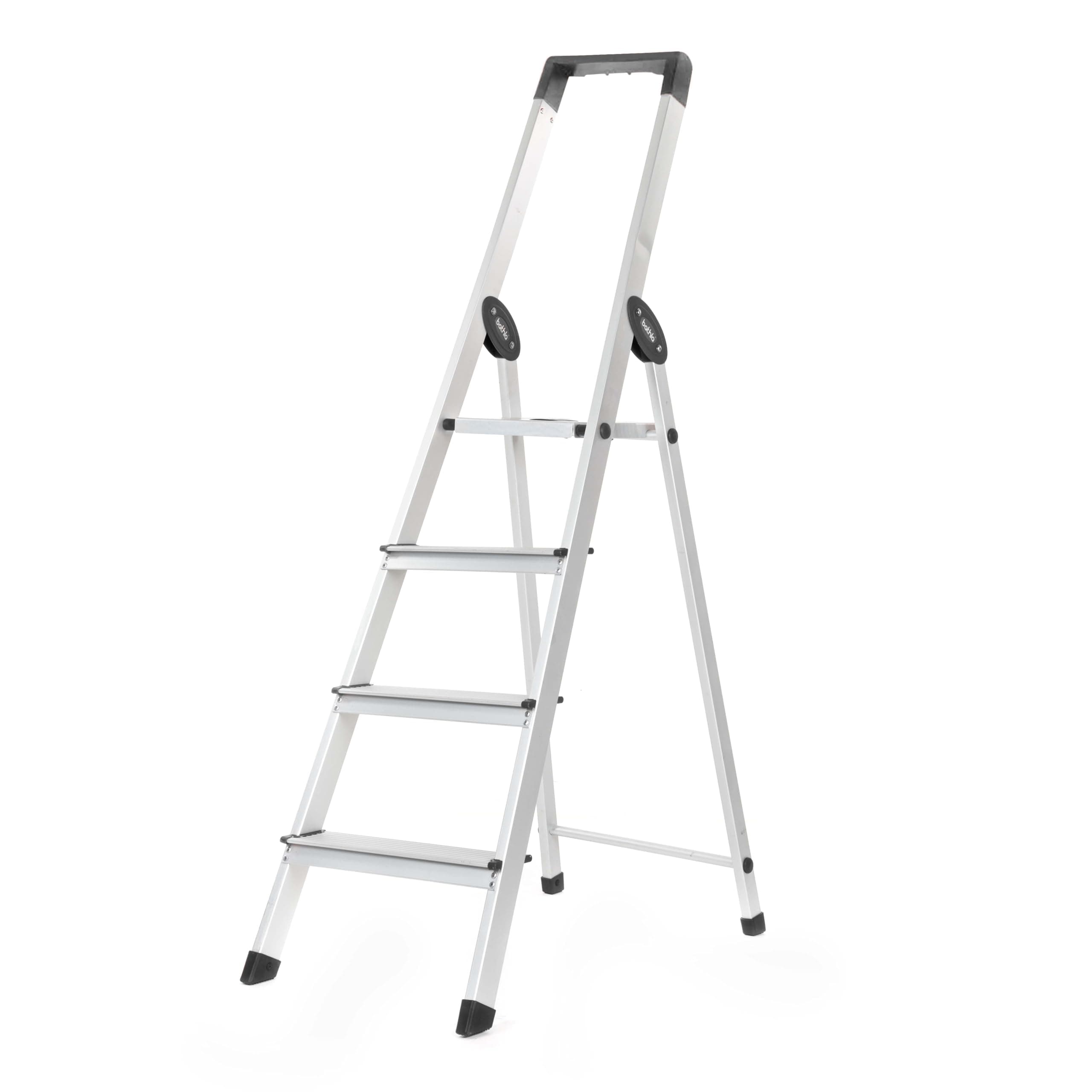 Bathla Prime 4 - Step Foldable Aluminium Ladder for Home with Multi-Utility Support Handle | 5 - Year Manufacturer Warranty | Black