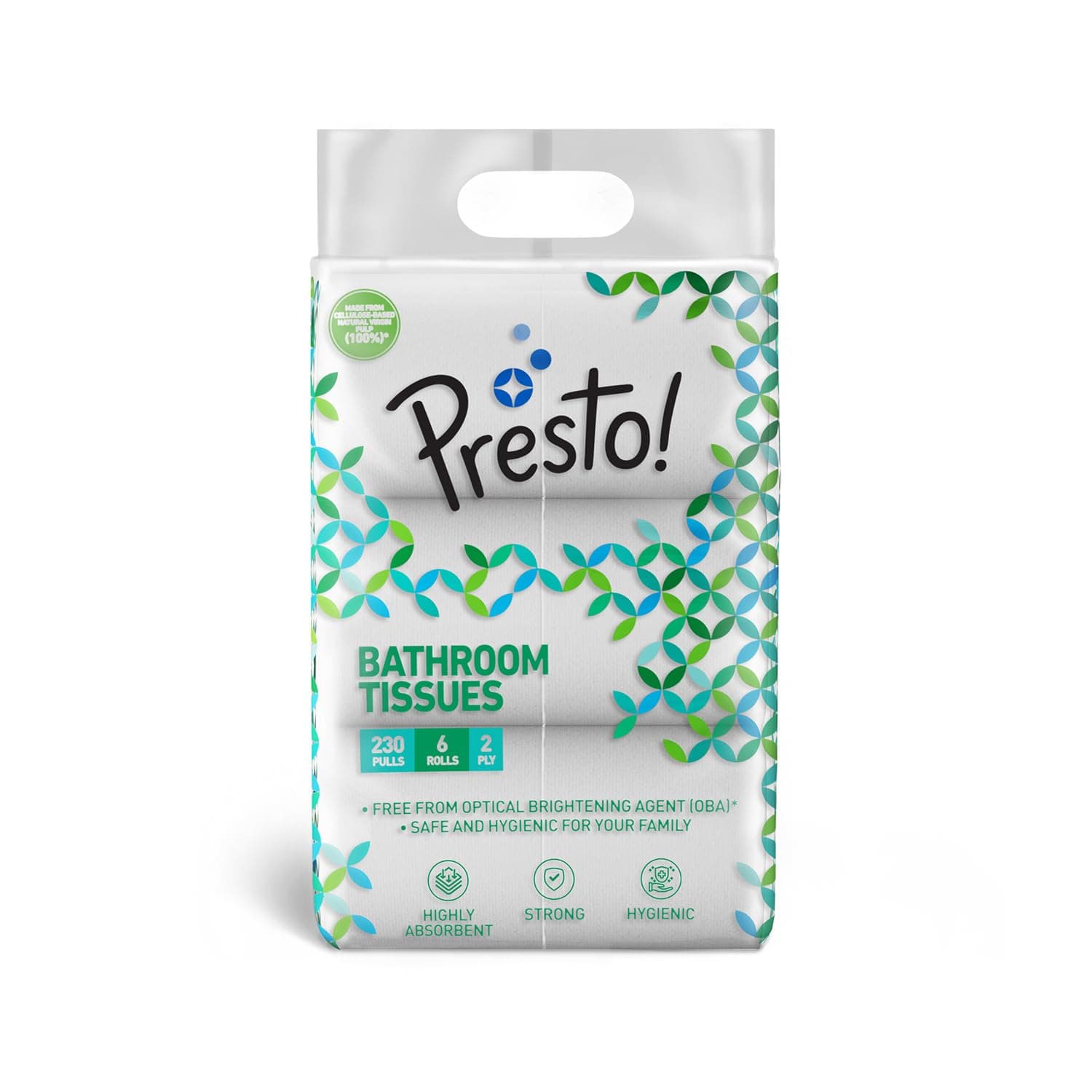 Amazon Brand - Presto! 2 Ply Toilet Tissue Paper | 1380 Sheets | 230 Sheets X 6 Packs | White | 100% Natural Virgin Cellulose Fiber