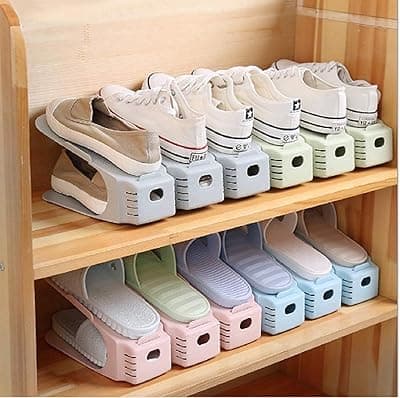 TEKCOOL Plastic Shoe Slots Organizer Space Saver Double Deck Shoe Rack Adjustable Shoe Slots for Closet Organization (Pack of 2) (Multicolor).