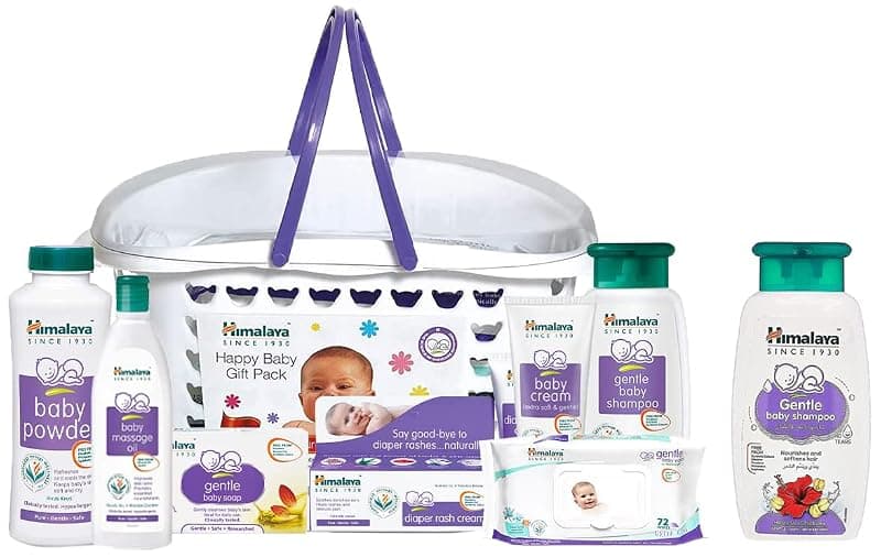 Himalaya Baby Gift Pack Basket,Pack of 1 Set,White & Himalaya Gentle Baby Shampoo (200ml)