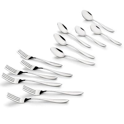 Essential Plus by Bergner Passion 12 Pcs Stainless Steel Cutlery Set for Home & Kitchen - 6 Dinner Spoon and 6 Dinner Fork, Food Grade, Non Toxic, Dishwasher Safe, Cutlery Set for Dining Table - 18cm