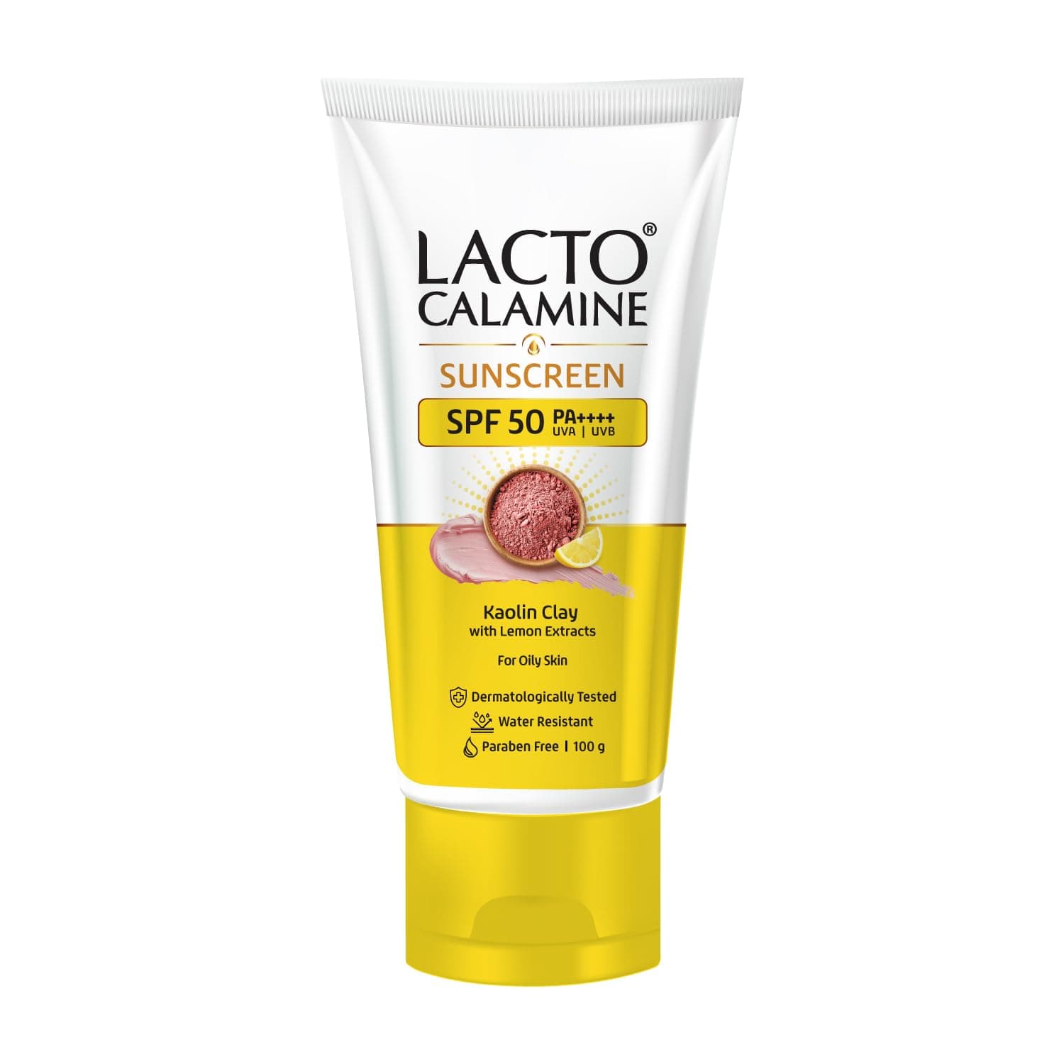 Lacto Calamine Sunscreen SPF 50 | 100g | PA ++++ Sunscreen For Oily Skin | UVA – UVB | Water Resistant & No White Cast | With Kaolin Clay, Vitamin E & Lemon Extracts | Paraben Free