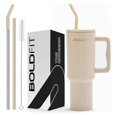 Boldfit Tumbler Bottle Water Bottle with Lid and Straw 1.2L Stainless Steel Double Insulated Tumblers for Hot & Cold Drink 100% Leakproof Tumbler with Handle & Reusable Straw Sipper with Brush 1200ml