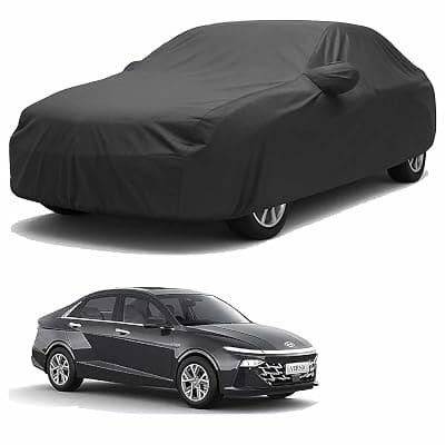 Sulfar 100% Water Resistant Car Body Cover Compatible with Mirror for Hyundai Verna (Triple Stitched, Full Bottom Elastic, Dark Grey)