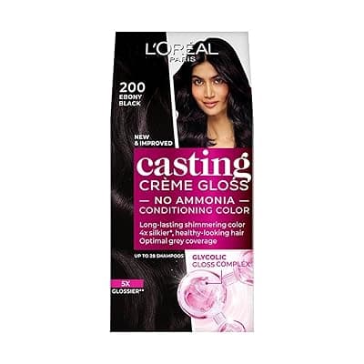 L'Oréal Paris Casting Crème Gloss Hair Color With Glycolic Gloss Complex | 5X Glossier Hair Color | Shade 200 - Ebony Black | 60g + 40ml + 60g