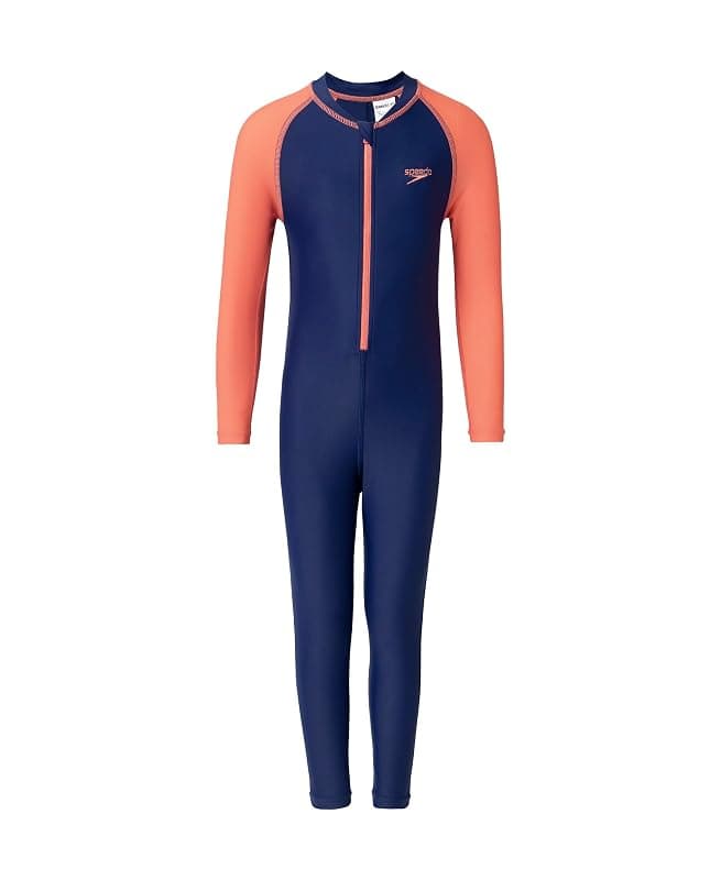 Speedo Girl's Endurance10 Color Block All in One Full Body Suit | Chlorine Resistance | Shape Retention Fabric | UPF 40+ Sun Protection