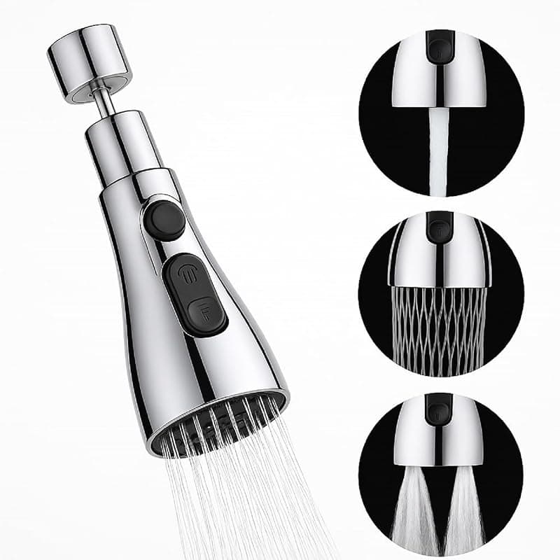 Kitchen Faucet Extender, Chrome Plated, 3-Mode Spray Head, Flexible Extension