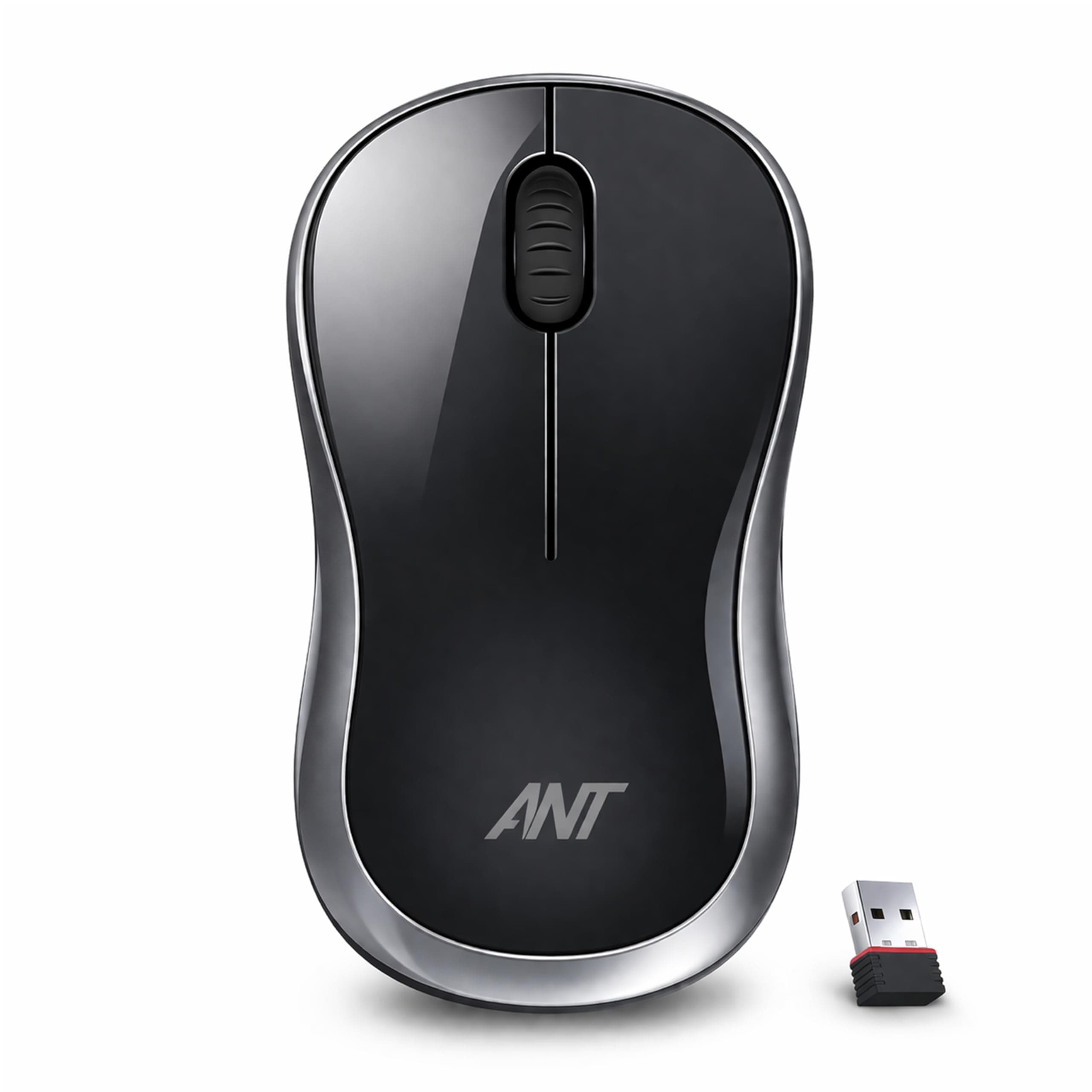 Ant GLOBE15 Wireless Mouse |2.4GHz High-Speed Connectivity |1200 DPI Optical Tracking |12M Battery Life |10m Range USB Plug & Play, Lightweight Ergonomic Design for Laptop,PC,Mac,Windows -Black/Silver