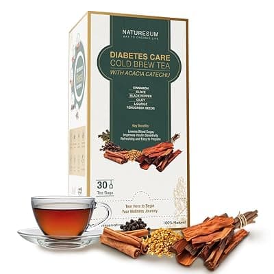 Naturesum Diabetic Care Tea for Diabetes Control, 30 Tea Bags, with Fenugreek (Methi Dana), Acacia Catechu &amp; More, Insulin Resistant, Anti-Inflammatory &amp; Immunity Booster Cold Brew