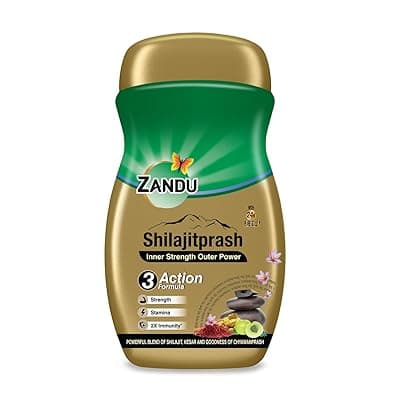 Zandu Shilajitprash | Dual Goodness of Chyawanprash &amp; Shilajit/Shilajeet | Strength, Stamina &amp; 2X immunity* | 450g I 24K Gold Bhasma &amp; 47 Potent Herbs I No added sugar I 100% ayurdevic