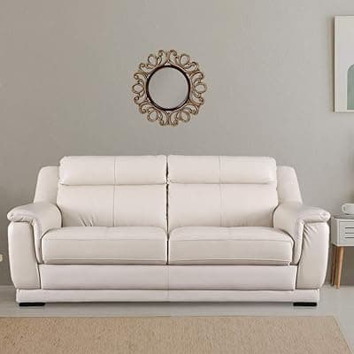HomeTown Agata Half Leather Three Seater Sofa in Beige Color