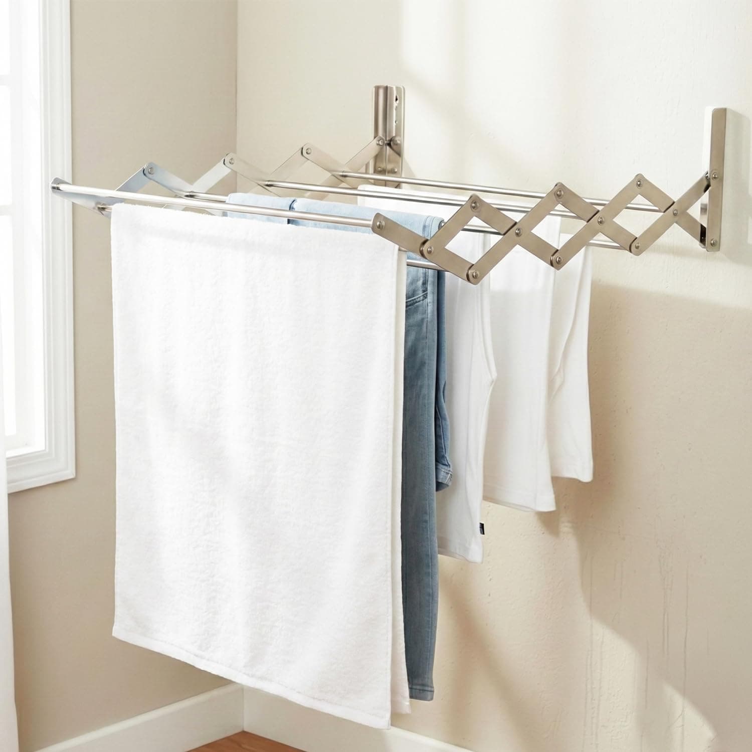 Lifelong Foldable Wall Mounted Cloth Drying Stand | Heavy Duty Stainless Steel - Space-Saving Clothes Dryer for Home & Balcony | Easy-Fit Folding Cloth Hanger for Wall, Sturdy Clothes Drying Rack