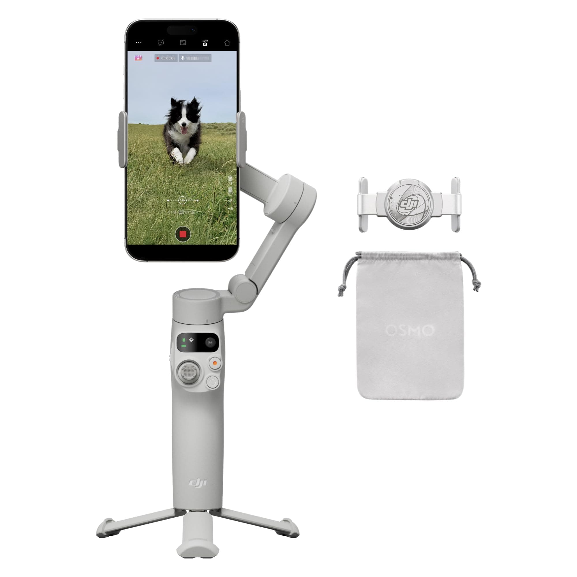 DJI Osmo Mobile 7 Gimbal Stabilizer for iPhone, Android, Built-in Tripod, Ultra-Light, 3-Axis Phone Gimbal,Activetrack 7.0,One-Tap Edit,Phone Charging Vlogging Stabilizer YouTube Video, Gray