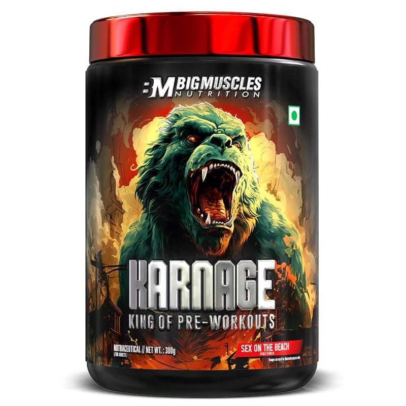 Bigmuscles Nutrition Karnage Pre workout (60 Servings, Sex On the Beach) | Pre-workout Supplement Supports to Improve Focus, Strength, Energy and Pump, Banned Substance Tested, Dope Free, 300g