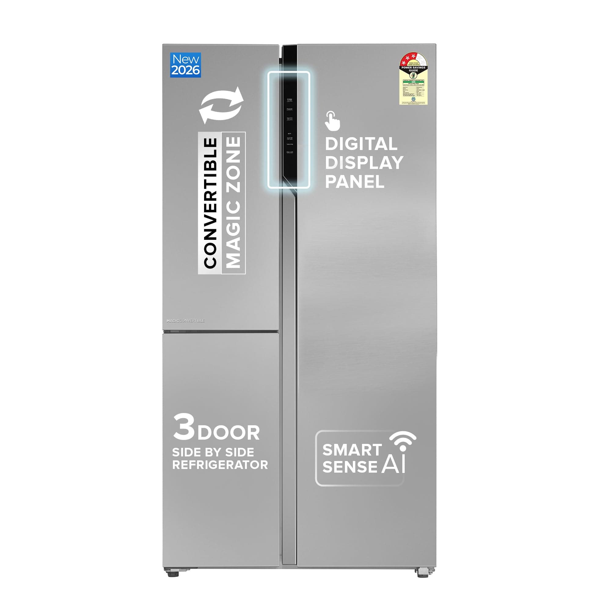 Haier SmartChoice 598L 3 Star 3-Door Side by Side Frost Free Refrigerator|Convertible|Smart Sense AI|Expert Inverter Compressor|Digital Display Panel (2025 Model, HRT-683ISU1, Inox Steel)