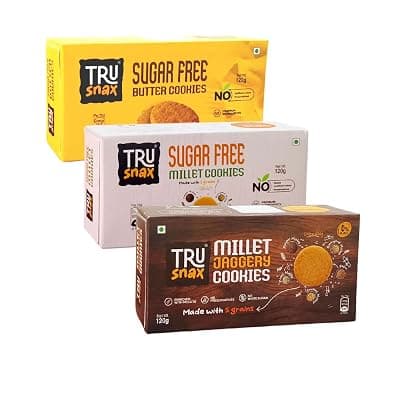 TruSnax Sugar-Free Cookies Combo Pack | Family Favourite Trio – Butter, Millet & Millet Jaggery | No Preservatives | 3 × 120g