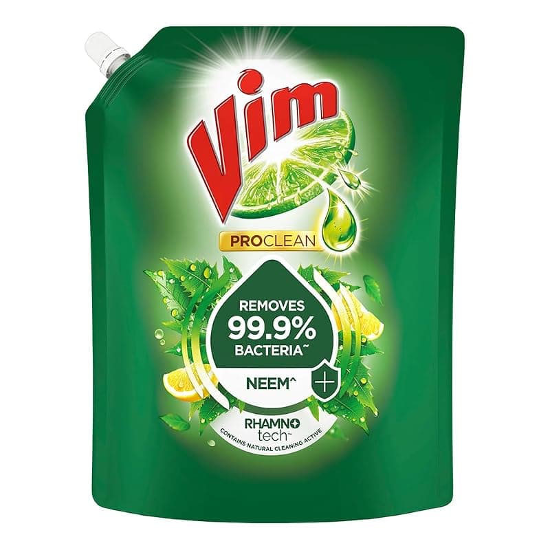 Vim ProClean Dishwash Liquid Gel with Neem powered by RhamnoTech™, Removes 99.9%* Bacteria, Removes Tough Grease and Odours, 1700ml