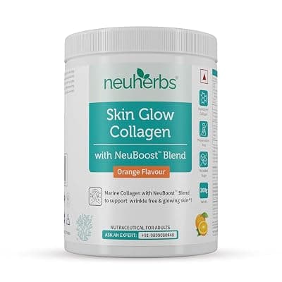 Neuherbs Collagen Supplement | Marine Skin Glow Collagen Peptides for Men &amp; Women | With Hyaluronic Acid, Biotin, Vitamin C &amp; E for Glowing &amp; Youthful Skin | Orange Flavour, 200g