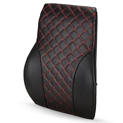 Amazon Basics Backrest Lumbar Support Orthopedic Pillow, Portable, Adjustable Strap for Chair,Car Seat| Promotes Posture Alignment, Back Pain Relief - 6 Months Warranty|Faux Leather - Black, Large