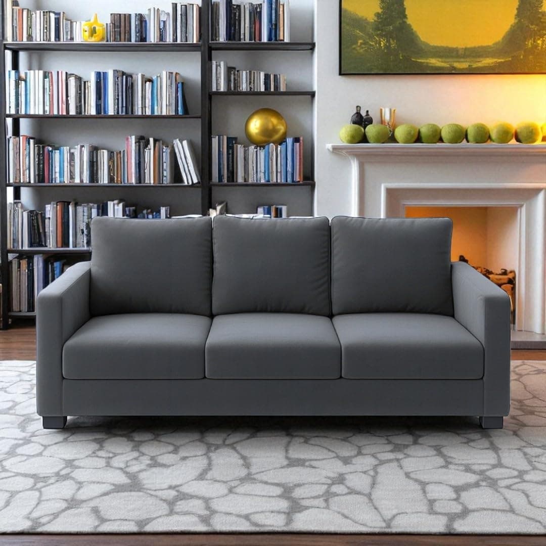 FURNY Hedstor 3 Seater Fabric Sofa Set (Dark Grey Color) | Durable Comfort | Modern Design | Ideal for Living Room